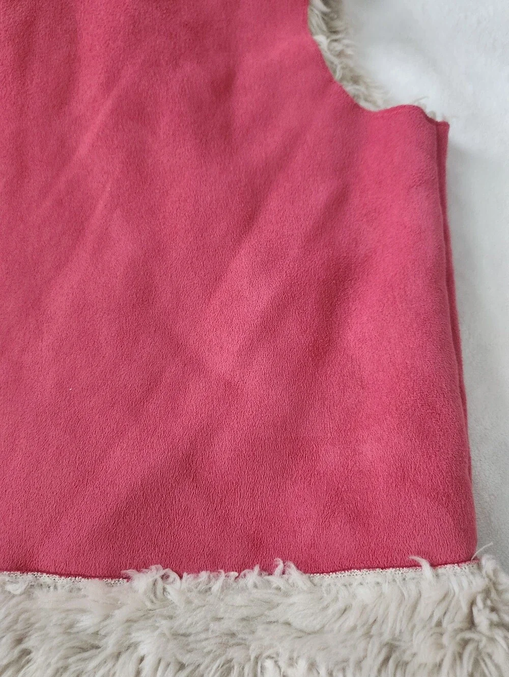 Vintage Janie And Jack Rich Coziness Pink Suede Faux-Fur Trim Vest